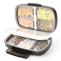 Travel Pill Organizer,Pill Organizer Box Large,8 Compartments Portable Daily Pill Case Pill Box for Purse Pocket to Hold Vitamins,Supplements,Cod Liver Oil and Medication (Black)