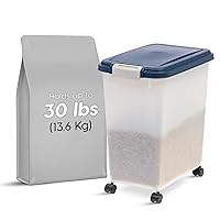 IRIS USA Airtight Dog Food Storage Container, Up to 30 lbs / 33 Qt, Attachable Casters, for Dog Cat Bird and other Pet Food Storage Bin, Keep Fresh, Easy Mobility, BPA Free, Navy/Pearl