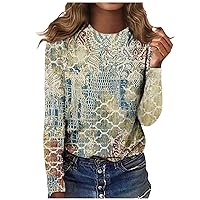 XHRBSI Fashion Women's Round Neck Long Sleeve Casual Printed Top Fall Shirts for Women 2023 Plus Size