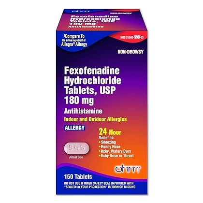 Ohm Fexofenadine Antihistamine Indoor Outdoor Allergy Relief 150Tablets