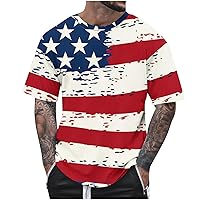 Men American Flag T-Shirt Summer Patriotic Vintage Short Sleeve Crewneck Pullover Tops 4th of July Hipster Tee Shirt