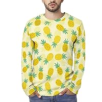 Pineapple Splash Casual Men's T-Shirts Round Neck Long Sleeve Blouse Top Funny Graphic Tee