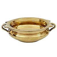 Decorative brass urli for home and office decoration table top utensil best for gift purpose traditional bowl round metal authentic & designer handcrafted flower pot (Golden, 10-Inch)