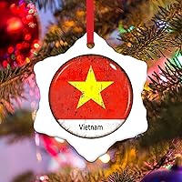 Flag of Vietnam Christmas Hanging Ornament Patriotic National Symboy Christmas Decorations Vietnam Christmas Ceramic Ornament Xmas Tree Decor 3in New Year Gift