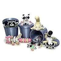 Articulated Multi Color Racoon with Trash Can, 3D Printed Flexi Racoon, Trash Panda & Garbage Can, Articulated Racoon Fidget Toy for Kids AR002 (Small - 3.25 Inches, Grey)