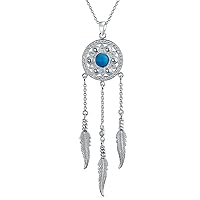 Bling Jewelry Western Boho Turquoise Accent Native American Indian Multi Feathers Leaf Dream Catcher Earrings Pendant Necklace For Women Teens Oxidized .925 Sterling Silver