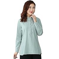 Long Sleeve Women's Chinese Top Blend Linen Blouse Qipao Shirt