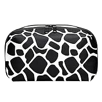 Electronics Organizer, Black White Cow Print Small Travel Cable Organizer Carrying Bag, Compact Tech Case Bag for Electronic Accessories, Cords, Charger, USB, Hard Drives