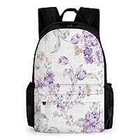 Lavender Purple Floral Print Laptop Backpack for Men Women Shoulder Bag Business Work Bag Travel Casual Daypacks