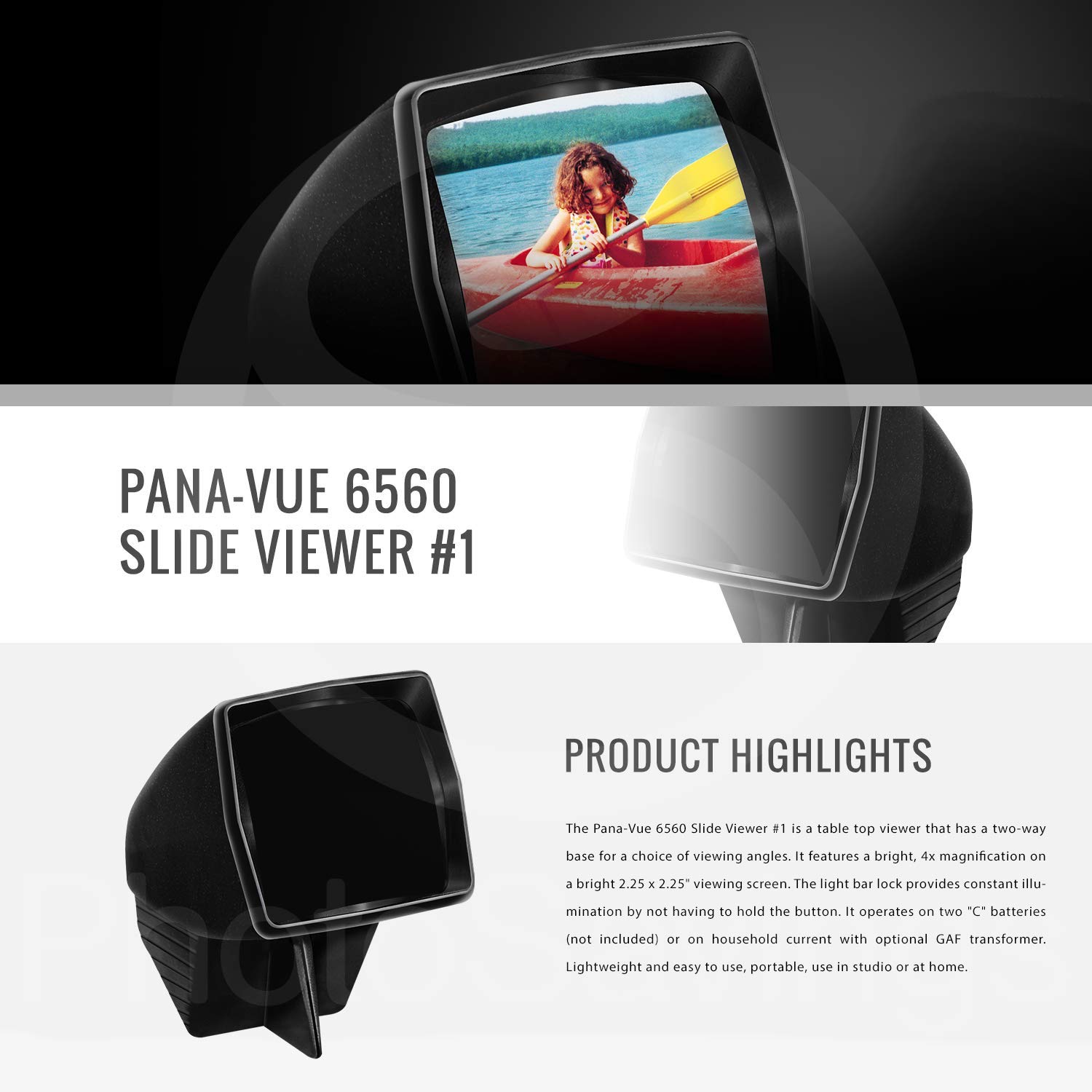 Pana-Vue #1 Lighted 2x2 Slide Film Viewer for 35mm (6560) + Transformer + Batteries + Xpix Cleaning Kit