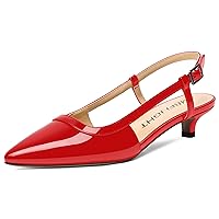 Womens Buckle Solid Casual Slingback Pointed Toe Patent Dating Kitten Low Heel Pumps Shoes 1.5 Inch