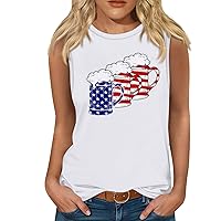 Patriotic Tops for Women Made in USA Patriotic Tank Tops for Women 2024 Vintage American Flag Print Casual with Sleeveless Round Neck Cami Shirts White 3X-Large