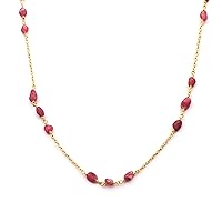 Gemstone Brass Wire Wrapped Pink Tourmaline Semi-Precious Stone Gold Plated Beaded Chains Necklace