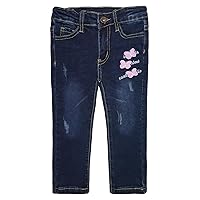 KIDSCOOL SPACE Little Girls Jeans,Elastic Band Inside Embroidered Ripped Stretchy Soft Denim Slim Pants
