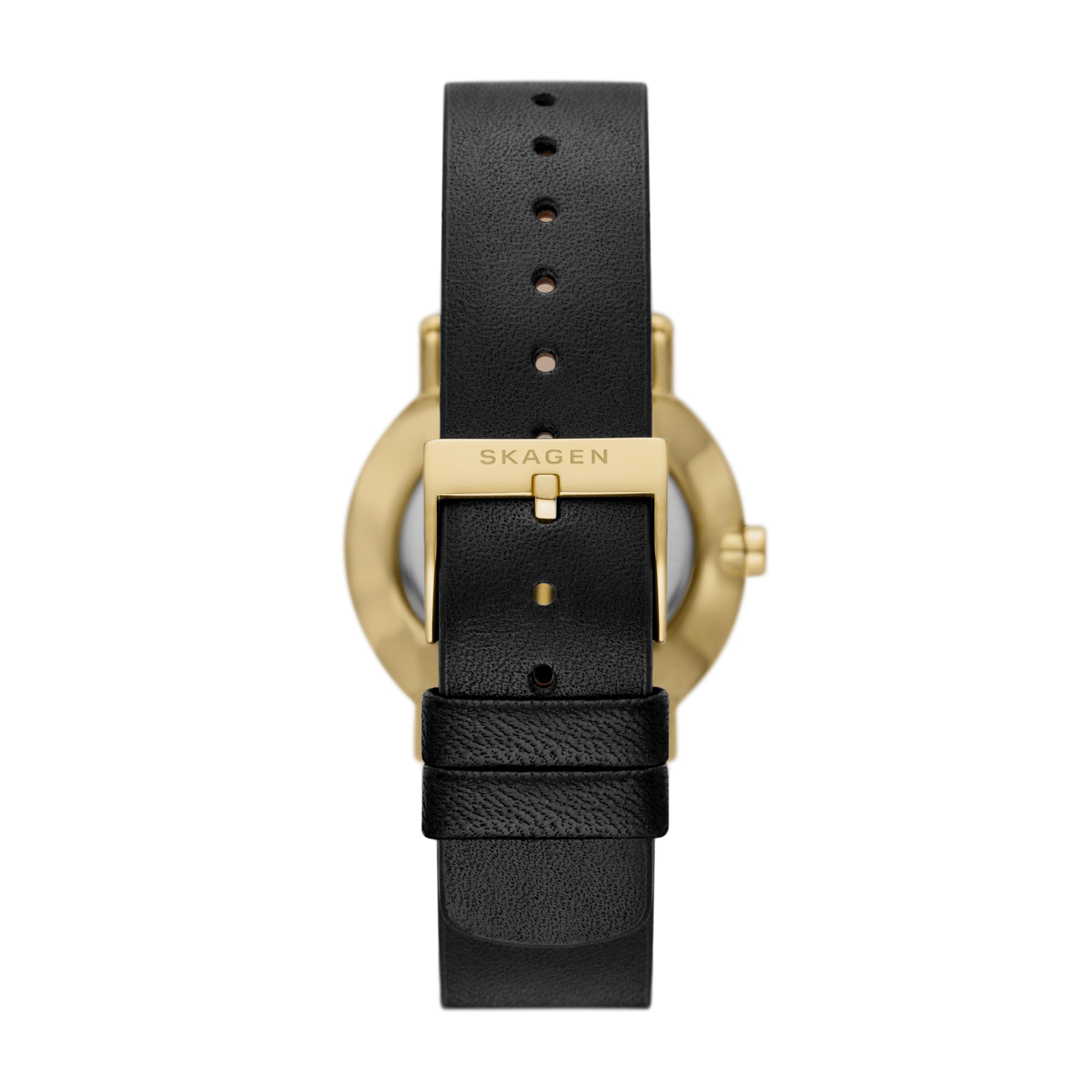 Skagen Women's Kuppel Lille Two-Hand Sub-Second Gold-Tone Stainless Steel and Black Leather Band Watch (Model: SKW3114)