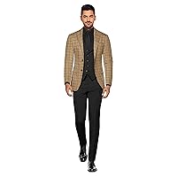 Men's Plaid Checked Blazer 2 Button Cotton Long Sleeve Regular Daily Fit Suit Jacket Business Lightweight Casual Sport Coat