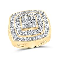 The Diamond Deal 10kt Yellow Gold Mens Round Diamond Nested Square Ring 4 Cttw