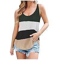 TUNUSKAT Tank Tops Women Summer Knit Color Block Striped Camisoles Ladies Sexy Fashion Scoop Neck Tank Top Loose Sweater Vest