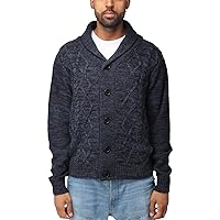 X RAY Men's Cotton Cardigan Sweater, V-Neck & Shawl Collar Soft Cable Knit Button Down Cardigan