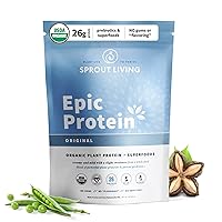 Sprout Living, Epic Protein, Plant Based Protein & Superfoods Powder, Original, Unflavored | Organic Protein Powder, Vegan, Non Dairy, Non-GMO, Gluten Free, Sugar Free, Perfect Keto Drink Mix (1 lb)