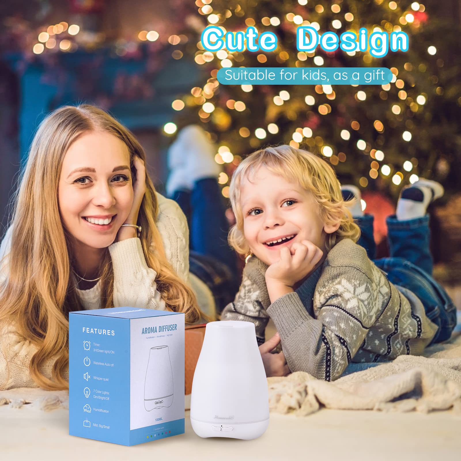 Homeweeks Diffusers, 100ml Colorful Essential Oil Diffuser with Adjustable Mist Mode,Auto Off Aroma Diffuser for Bedroom/Office/Trip (100 ML 1 Pack)