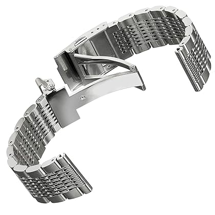 Hstrap Stainless Steel Watch Band 18mm 20mm 22mm 24mm Solid Mesh Watch Bands Silver Black Metal Watch Bracelet Deployment Buckle Brushed Polished Strap for Men Women
