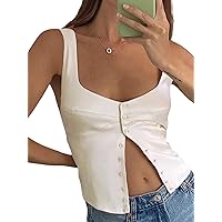 SOFIA'S CHOICE Corset Tops For Women Square Neck Button Front Satin Going Out Top