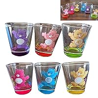 6Pcs Swear Bears Shot Glasses Insulated Shot Glasses Set for Cocktail Cute Colorful Mini Glass Set Creative Travel Whiskey Bar Perfect for Parties Gatherings