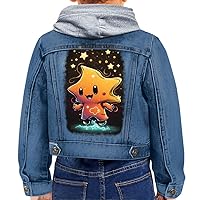 Night Star Toddler Hooded Denim Jacket - Cartoon Star Jean Jacket - Cute Denim Jacket for Kids