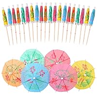 30 pcs Cocktail Umbrella Parasols Picks, Colorful Paper Drink Umbrella Toothpicks Cupcake Toppers Sticks for Tropical Hawaiian Party Decorations Supplies, Assorted Colors
