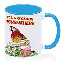 It's Five O'clock Somewhere' Coffee Mug Tea Cup Blue Macaws Summer Flamingo Ceramic Tea Cup Funny Gym Mugs Gift for Father's Milk Cafe 11oz