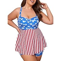 Summer Mae Women Plus Size Two Piece Tankini Swimsuits Flowy Swimdress Tummy Control Bathing Suits with Shorts
