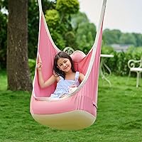 CO-Z Upgraded Kids Pod Swing, Hanging Pod Swing Chair with Inflatable Cushion, Child Hanging Hammock Swing for Indoor and Outdoor, Sensory Pod Swing for Kids (Two Straps, Pink)