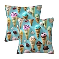 Ice Cream Cones Pillow Covers 18 Inch,Decorative Throw Pillow, for Sofa Square Cushion Pillowcase, Set of 2