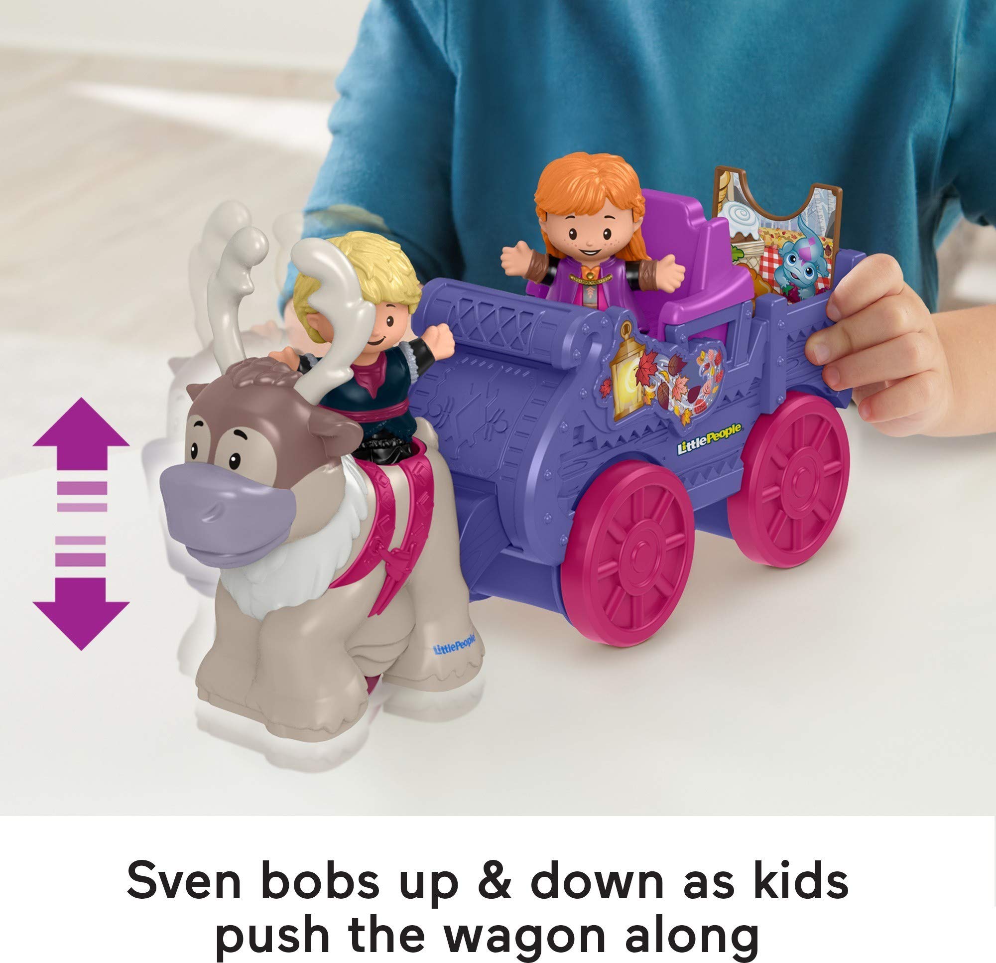 Fisher-Price Little People Disney Frozen 2 Anna & Kristoff's Wagon, Push-Along Vehicle with Character Figures for Toddlers and Preschool Kids