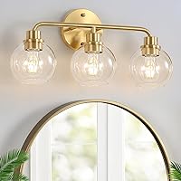 Bathroom Light Fixtures Gold Vanity Light 3 Light Wall Sconces Lighting Brushed Brass Lights with Clear Globe Glass Shades Bath Wall Lamp for Mirror Kitchen Living Room Bedroom Hallway