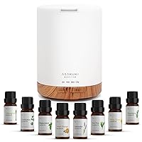 Essential Oil Diffuser, Aromatherapy Cool Mist Home Humidifier with 7 LED Color Changing Light and Auto-Off Safety Switch, 8 Essential Oils Set, 300ml (X-Brown with Oils)