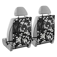 Black White Cherry Blossoms Kick Mats Back Seat Protector Waterproof Car Back Seat Cover for Kids Backseat Organizer with Pocket Protect from Scratches Dirt, 2 Pack, Car Accessories