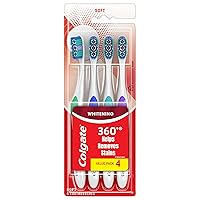 Colgate 360 Optic White Whitening Toothbrush, Adult Soft Toothbrush with Whitening Cups, Helps Whiten Teeth and Removes Odor Causing Bacteria, 4 Pack