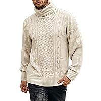 Mens Turtleneck Sweater Pullover Twisted Pattern Casual Loose Fit Thick Winter Long Sleeve Cable Knit Sweaters