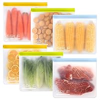 SPLF 6 Pack Reusable Gallon Freezer Bags Dishwasher Safe, BPA Free 1 gallon Leakproof Silicone and Plastic Free Food Storage Bags for Meal Prep, Fruits, Sandwich, Snack, Travel Items - Muticolor