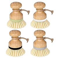 Non-Stick Cookware Cleaner Grease Removal Brush 2pcs Bamboo Dish Flexible Bristles Ergonomic Handle Oil Proof Stain Sink Plate Bowl Pan Scrub Cleaning Random Color 2pcs
