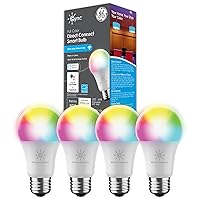 Lighting CYNC Smart LED Light Bulbs, Full Color, Bluetooth and Wi-Fi Enabled, Compatible with Alexa Google Home, A19 Bulbs (Pack of 4), CLEDA199CD1/BSS-4SIOC