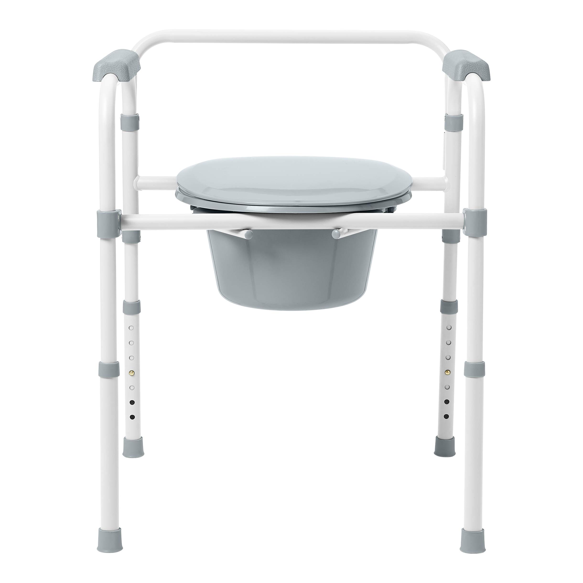 Medline 3-in-1 Steel Bedside Commode, Elongated Seat, Folding Frame, Clip on for Easy Cleaning, 350 lb Capacity