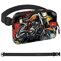 Waterproof Fanny Pack Black Belt Bag with Adjustable Strap for Women and Men,Cool Motorcycle Crossbody Fanny Bag with Zipper for Hiking Running Travel