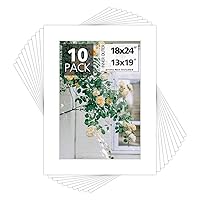 Mat Board Center, Pack of 10, 18x24 for 13x19 White Photo Picture Mats - Acid Free, 4-ply Thickness, White Core - for Pictures, Photos, Framing