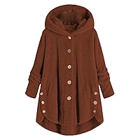 Andongnywell women's oversized Sherpa hoodie double-sided fleece Overcoat single-breasted with pockets coat (Brown,3X-Large)