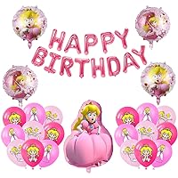 36Pcs Princess Peach Ggiant Character Birthday Foil Balloon Party Supplies Set Girls Princess Peach Balloons Themed Birthday Party Decoration