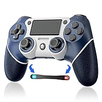 PSKONTORORA Controller for PS4 Remote Control Compatible with Playstation 4/Slim/Pro/PC, Wireless Gaming Controllers with Double Vibration/6-Axis Motion Sensor/Programmable Back Buttons【Upgraded】 (white-blue)