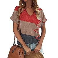 V Neck T Shirts for Women, Summer Tops for Women Trendy, Womens Short Sleeve Plus Size Tops Vintage Floral Blouses